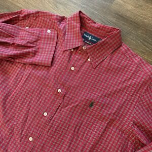 Polo Ralph Lauren Red Multicolor Check Long‎ Sleeve Button Up Shirt Men Size XL